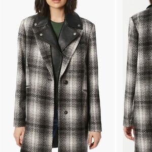 Plaid Coat with Removable Faux Leather bib